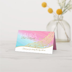 Tarjeta de asiento Musical Bat Mitzvah Blue and Go