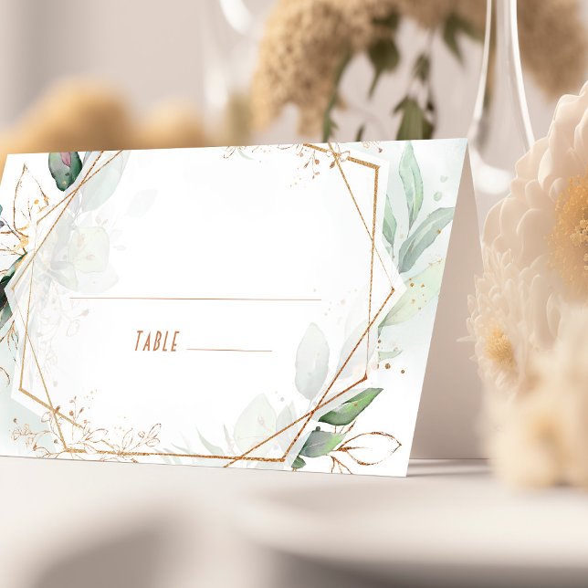 Tarjeta De Asiento Name Cards Wedding Table Gold & Green Geometric (Subido por el creador)