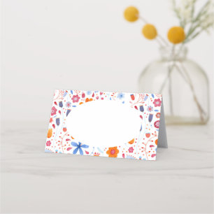 Tarjeta De Asiento Naranja azul de acuarela floral