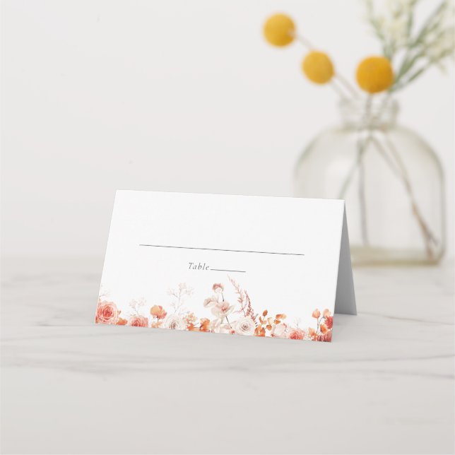 Tarjeta De Asiento Naranja Boda Floral Caída (Anverso)