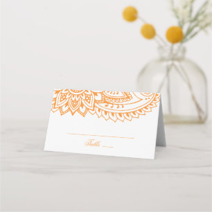 Tarjeta De Asiento Naranja indio Paisley Boda