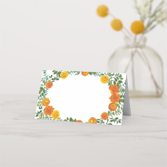 Tarjeta De Asiento Naranja Peony y Rosa Boda Floral (Anverso)