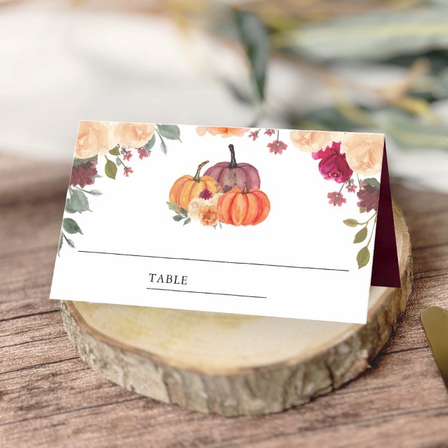 Tarjeta De Asiento Naranja quemado Calabaza floral Boda Borgoña (Subido por el creador)