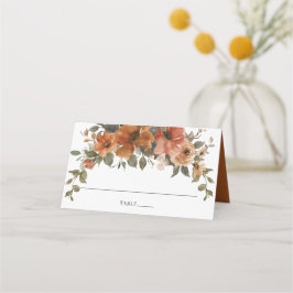 Tarjeta De Asiento Naranja Quemado de Terracota Rust Floral Boda de c