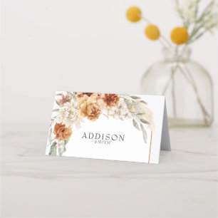 Tarjeta De Asiento Naranja quemado Floral Boho Boda Place Card