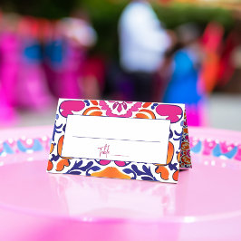 Tarjeta De Asiento Naranja rosa azul talavera mexicana boda