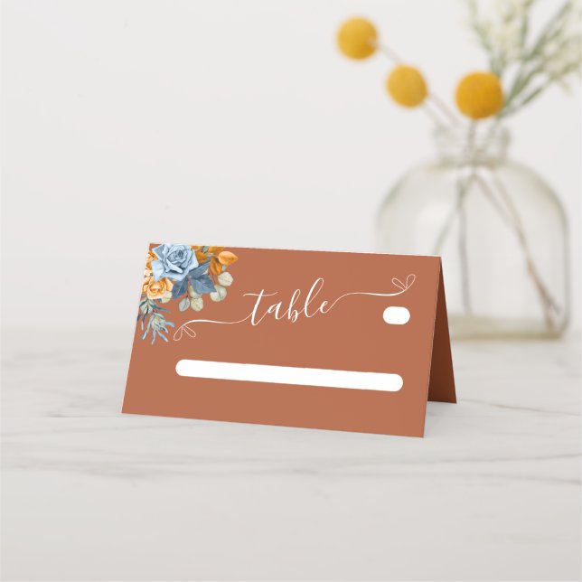 Tarjeta De Asiento Naranja Terracotta Rustic Navy Boda de óxido azul (Anverso)