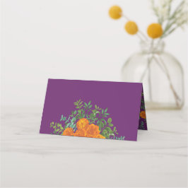 Tarjeta De Asiento Naranja y ciruela púrpura Peony y Rosa Boda floral