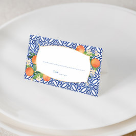 Tarjeta De Asiento Naranjas Cítricas Patrón Clásico de Baldosas Azule