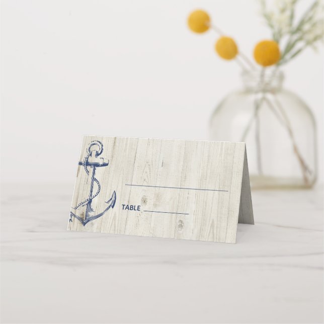 Tarjeta De Asiento Nautical Anchor Rustic Wood (Anverso)