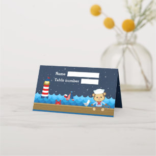 Tarjeta De Asiento Nautical Boy Monkey Armada Roja Asiento de cumplea