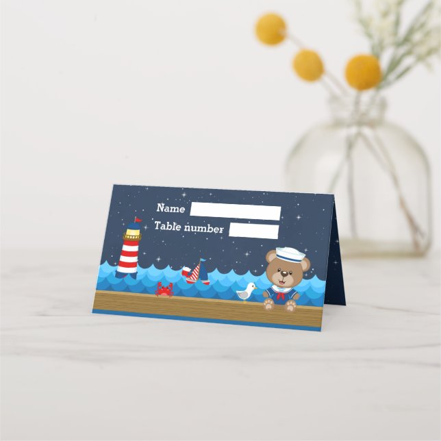 Tarjeta De Asiento Nautical Boy Silla de Baby Shower de la Armada Roj (Anverso)