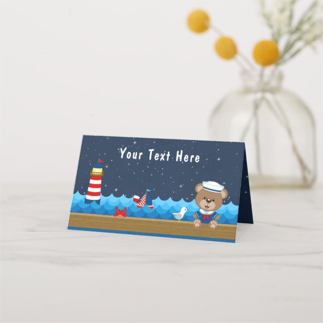 Tarjeta De Asiento Nautical Boy tienen fiesta de cumpleaños de la Mar (Anverso)