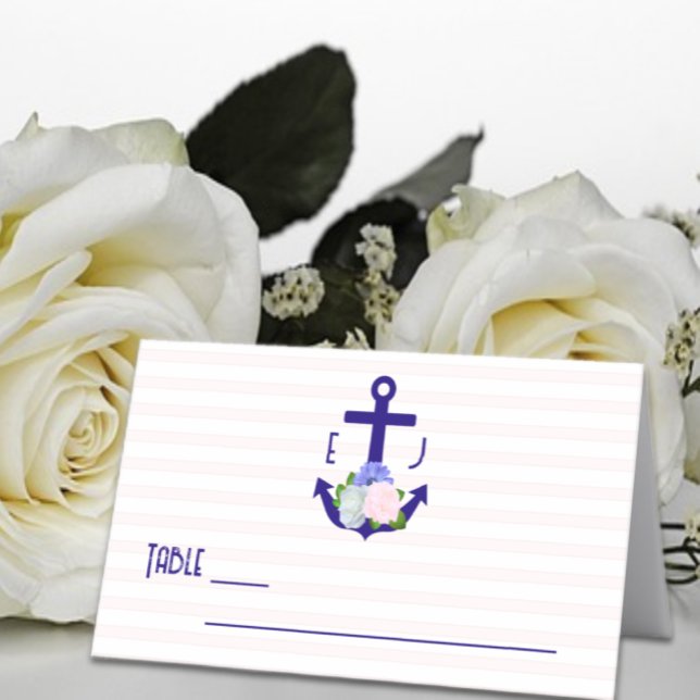 Tarjeta De Asiento Nautical Floral Stripes Wedding (Subido por el creador)