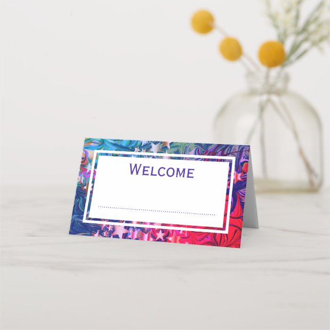 Tarjeta De Asiento Navidades abstractos PERSONALIZADO de STARS Red Li (Anverso)