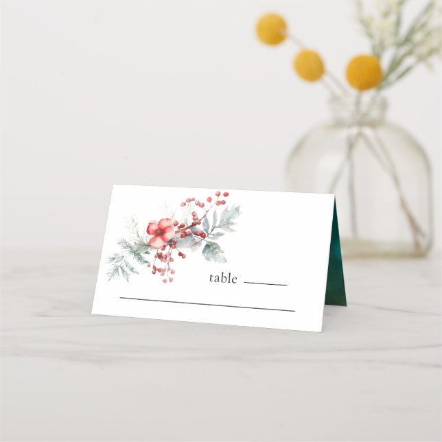 Tarjeta De Asiento Navidades de invierno Boda de acuarela floral (Anverso)