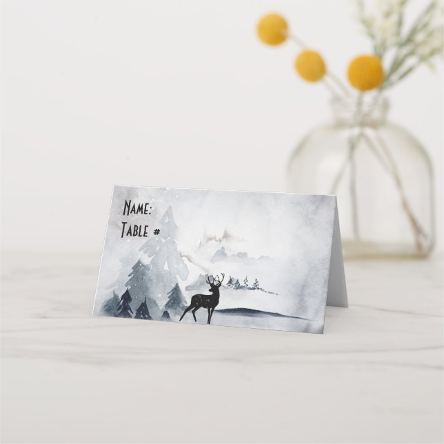 Tarjeta De Asiento Navidades de la acuarela gris y salvaje (Anverso)