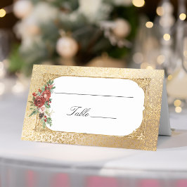 Tarjeta De Asiento Navidades de Opulencia Dorada Boda Floral