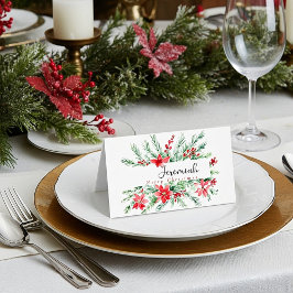 Tarjeta De Asiento Navidades de poinsettia y vegetación acuática