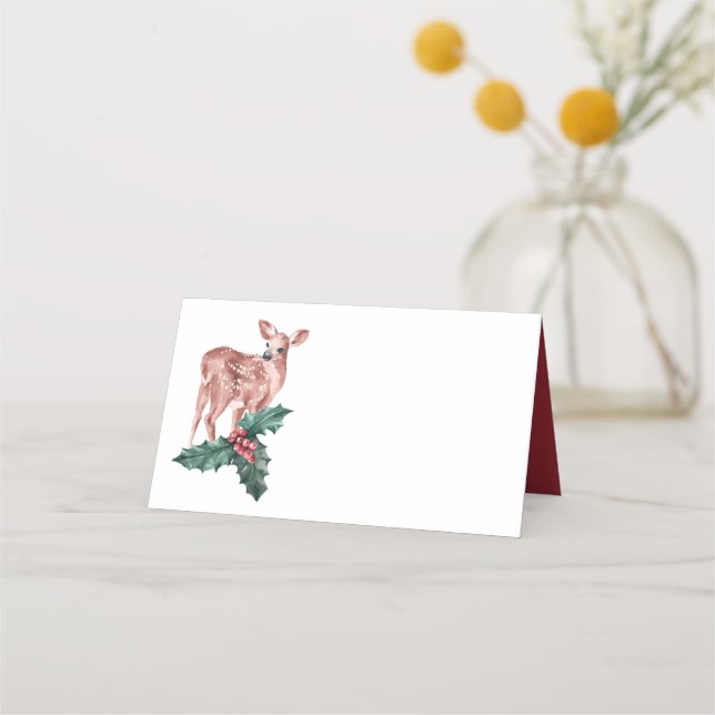 Tarjeta De Asiento Navidades de renos Boda rojo invernal deer floral (Anverso)