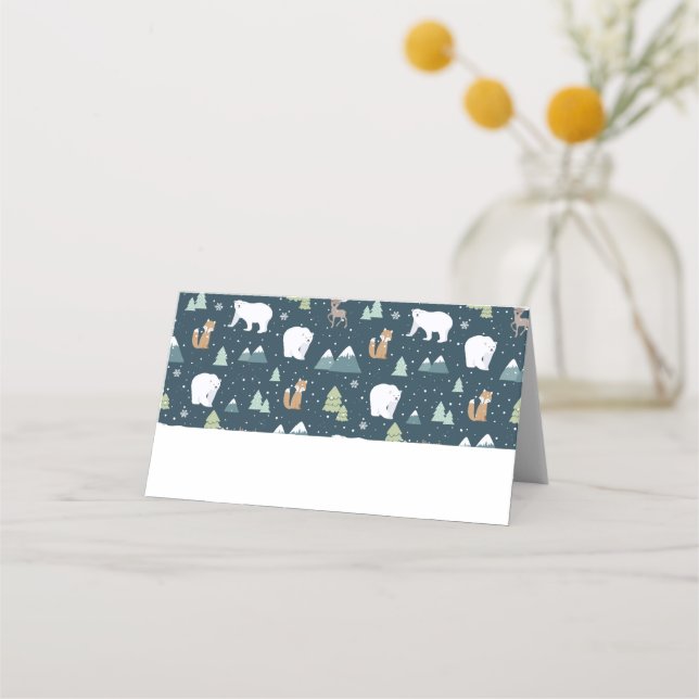 Tarjeta De Asiento Navidades educados Animales de Invierno Patrón Rús (Anverso)
