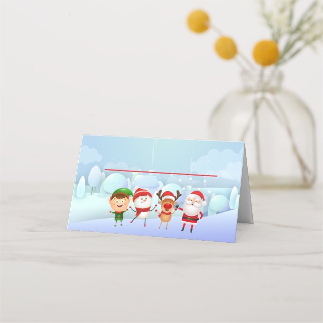Tarjeta De Asiento Navidades Fiesta Santa Claus, Rudolph Snowman Elf (Anverso)