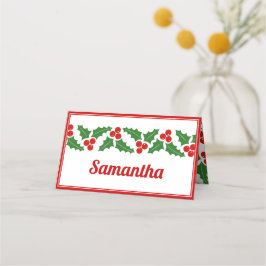 Tarjeta De Asiento Navidades Holly berry borde plegado escolta