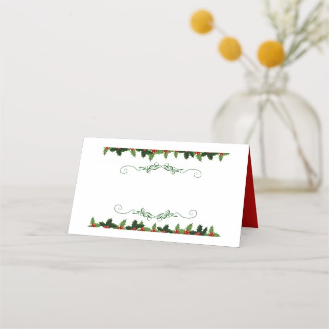 Tarjeta De Asiento Navidades Holly Name Place Card (Anverso)
