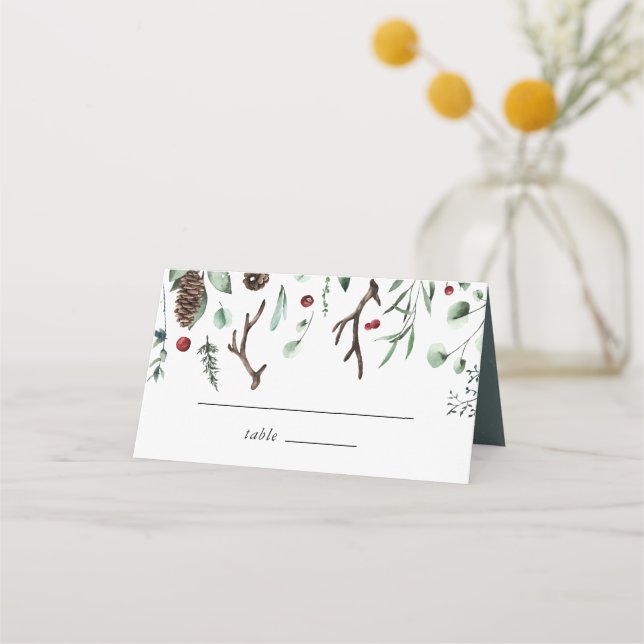 Tarjeta De Asiento Navidades Joy | Elegante acuarela Boda de invierno (Anverso)