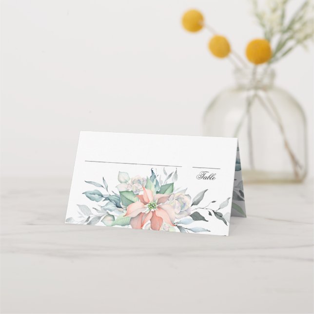 Tarjeta De Asiento Navidades Magia | Boda de acuarela de Poinsettia (Anverso)