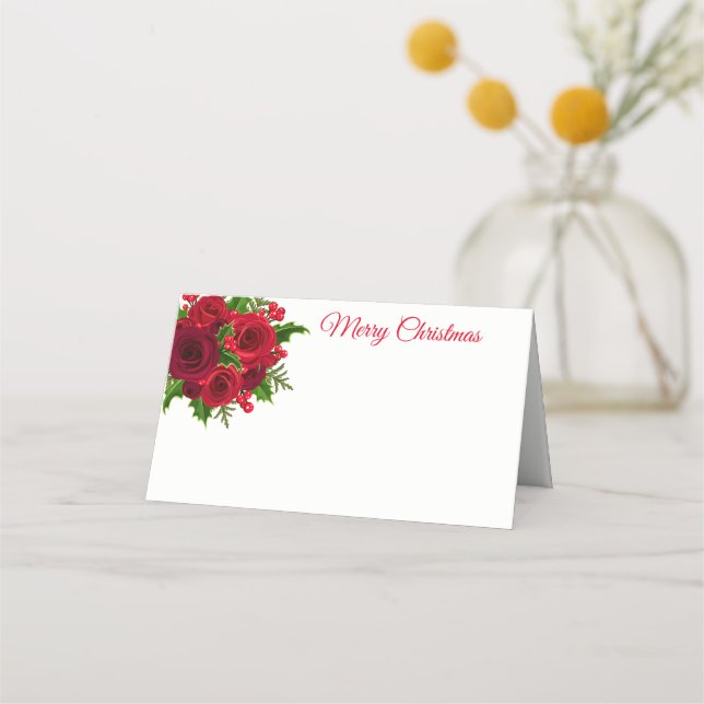 Tarjeta De Asiento Navidades Nombre Lugar Tarjeta-Roses Rojos (Anverso)