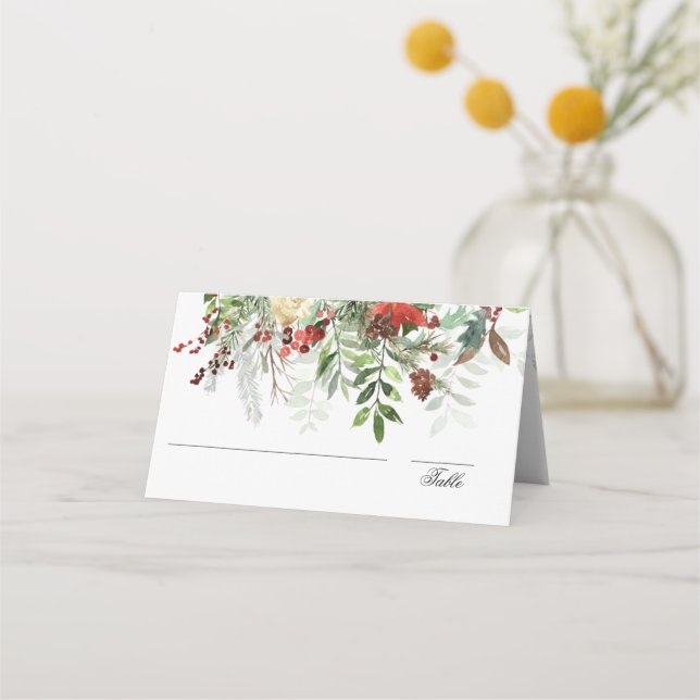 Tarjeta De Asiento Navidades Verdes | Blanco | Boda de Navidades (Anverso)