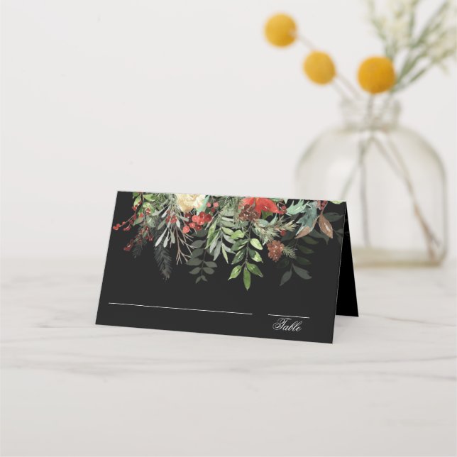 Tarjeta De Asiento Navidades Verdes | Negro | Boda de Navidades (Anverso)