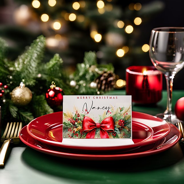 Tarjeta De Asiento Navidades verdes y personalizados de arco (Subido por el creador)