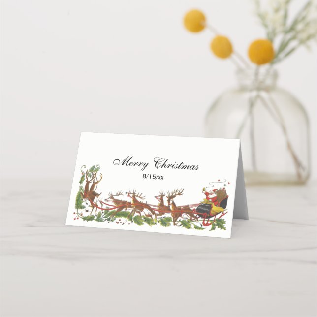 Tarjeta De Asiento Navidades Xmas Santa Sleigh Reindeer Border (Anverso)