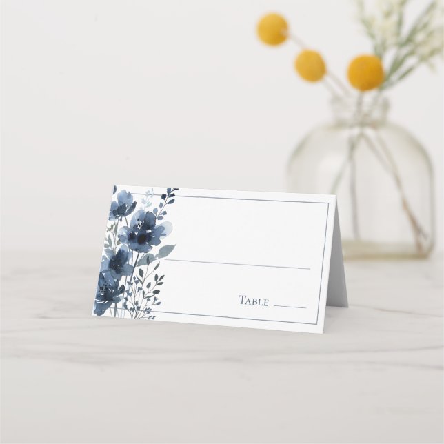 Tarjeta De Asiento Navy Blue Botanical Wedding (Anverso)