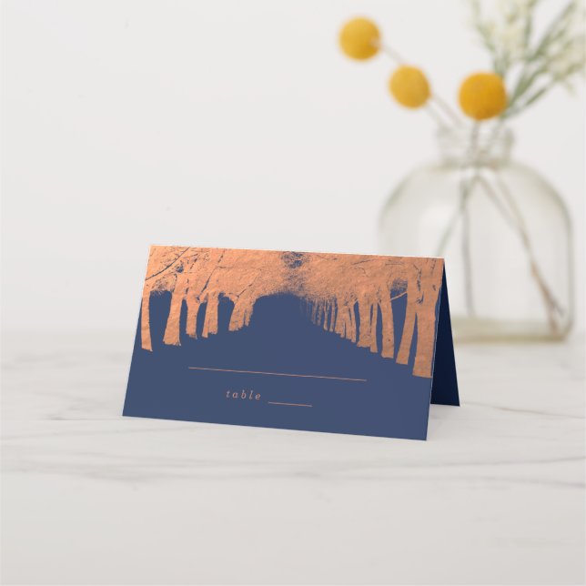 Tarjeta De Asiento Navy Blue Copper Trees Avenue Boda Place Cards (Anverso)