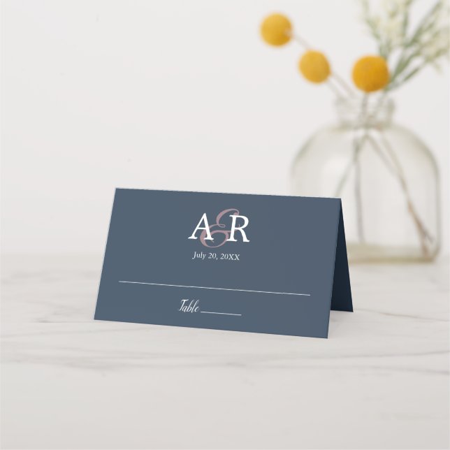 Tarjeta De Asiento Navy Blue Elegant Modern Simple Place Card (Anverso)