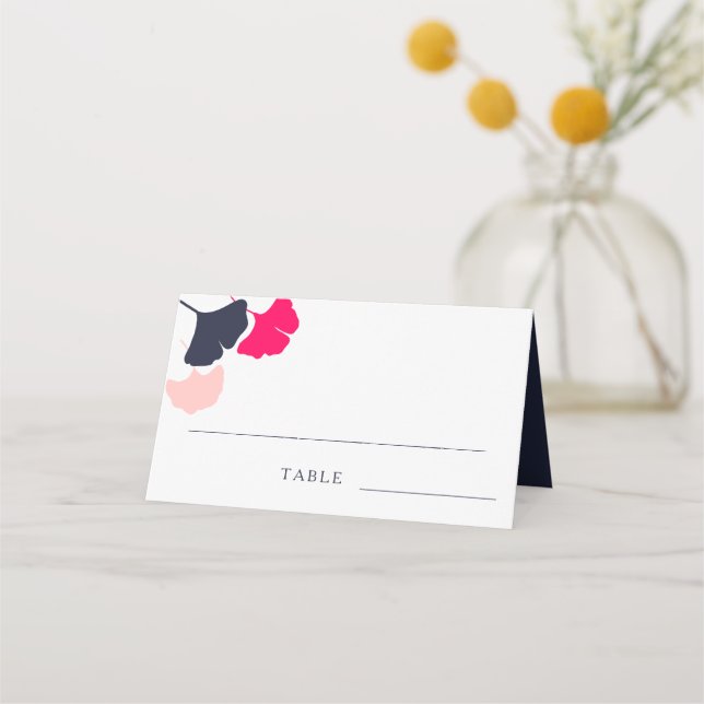 Tarjeta De Asiento Negrita: Marina moderna y Ginkgo rosado deja Boda (Anverso)