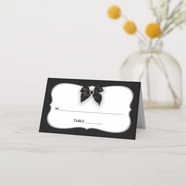 Tarjeta De Asiento Negro y blanco, negro y negro, negro/cinta, Boda (Anverso)