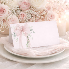 Tarjeta De Asiento Neutral Greenery Bow Baby in Bloom