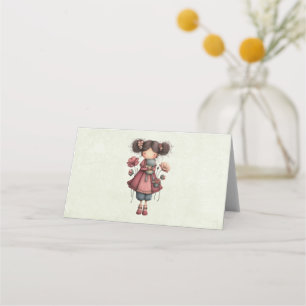 Tarjeta De Asiento Niña con muñeca de rana linda y caprichosa
