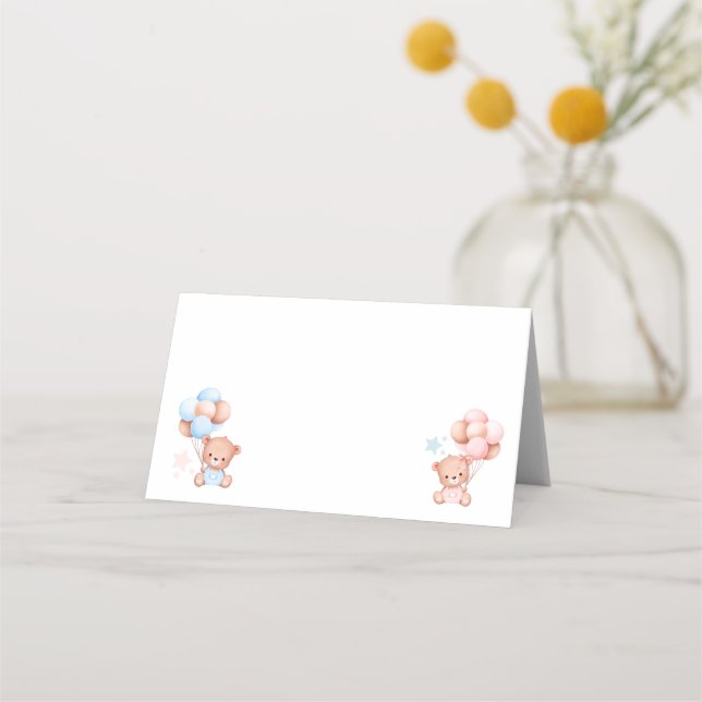 Tarjeta De Asiento Niño Chica gemelos Teddy Bear Baby Shower Blank (Anverso)