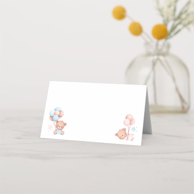 Tarjeta De Asiento Niño Chica gemelos Teddy Bear Baby Shower Blank (Anverso)