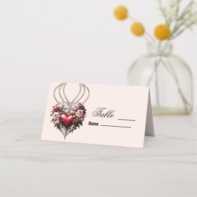 Tarjeta De Asiento Noble corazón gótico con flores. (Anverso)