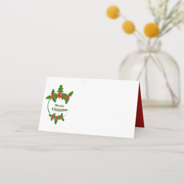 Tarjeta De Asiento Nombrar lugar tarjeta-Feliz Navidad Holly (Anverso)