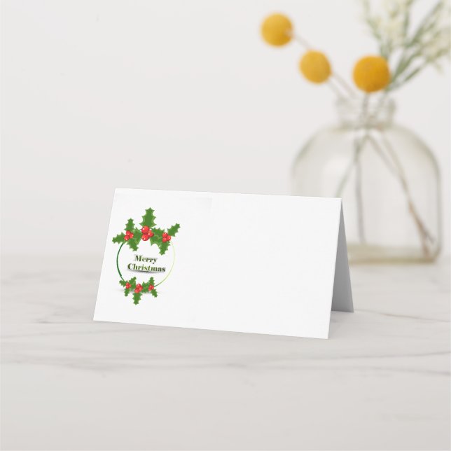 Tarjeta De Asiento Nombrar lugar tarjeta-Feliz Navidad Holly (Anverso)