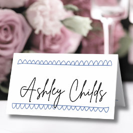 Tarjeta De Asiento Nombre Caprichoso Azul Dibujado a Mano Boda