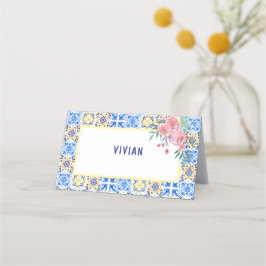 Tarjeta De Asiento Nombre de Baby Shower de itile azul italiano Mamma