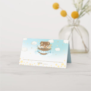 Tarjeta De Asiento Nombre de Baby Shower de Noah: Ark Blue Cute Anima